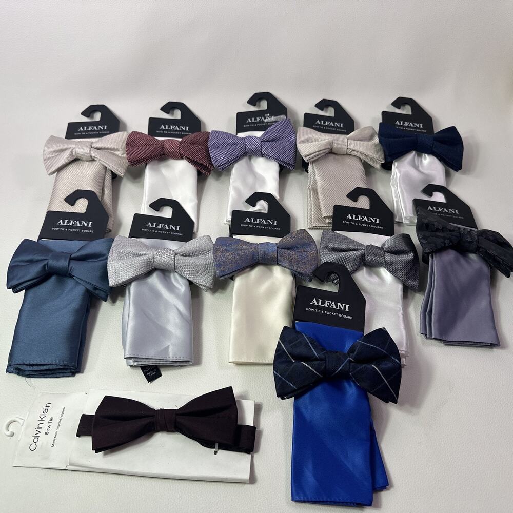 NEW $ 650 MSRP Wholesale Lot 12 Men's Bow Ties W/Pocket Squares Asst Patterns